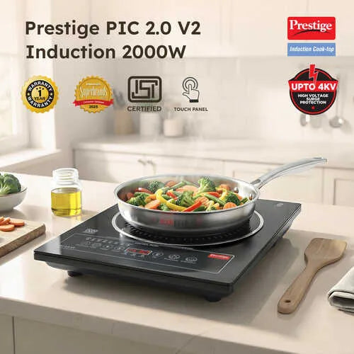 Prestige PIC 2.0 V2 2000W Induction Cooktop – Indian Menu Options, Touch Panel & Dual Heat Sensors