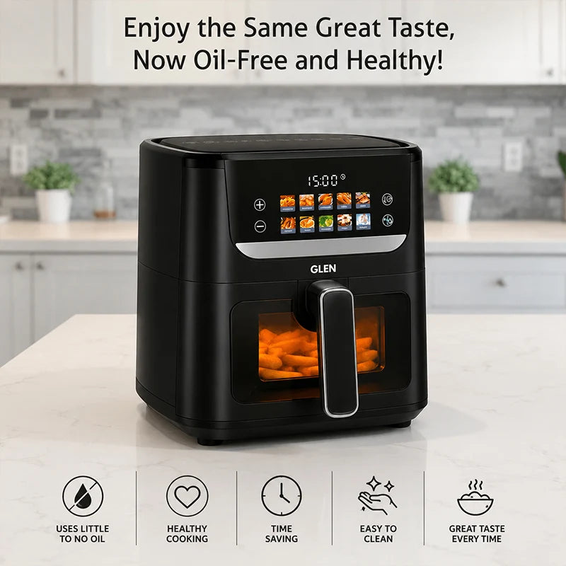 Glen SA3064FT 6 Litre Digital Air Fryer with 10 Preset Menus, Touch Control, Adjustable Timer & Temperature – 1500W, Black