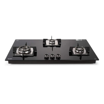 Glen BH1093XLSQHTDBTR 3 Burner Built-in Glass Hob with Triple Ring & Forged Brass Burners, Auto Ignition – 90 cm