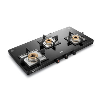 Glen CT1035USBLPN 3 Burner Ultra Slim PNG Glass Gas Stove – 8mm Toughened Glass, Forged Brass Burners, High Flame Burner & Manual/Auto Ignition
