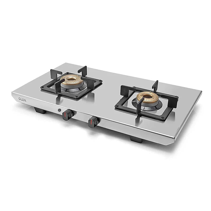 Glen CT1052UTSS 2 Burner Ultra Tuff Stainless Steel Gas Stove with Forged Brass Burners, Ergonomic Knobs & Manual/Auto Ignition