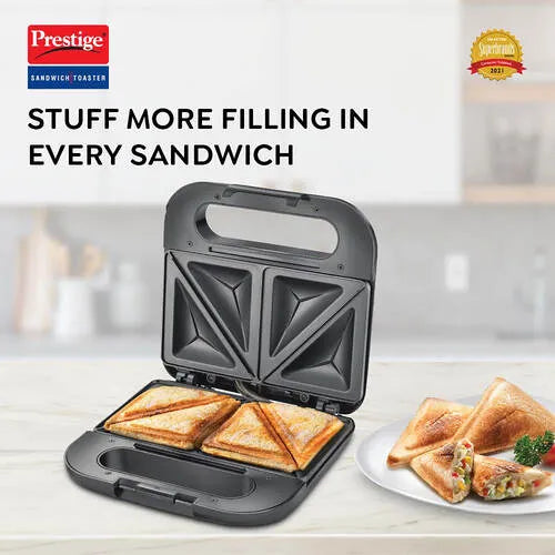 Prestige PSDP 02 Sandwich Toaster – 750W Fixed Sandwich Plates, Non-Stick & Oil-Free Toasting