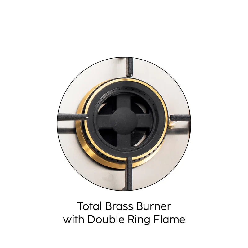 Glen BH1074CIHTTDB 4 Burner Glass Gas Hob Top with Total Brass Double Ring Burners, Auto Ignition – 70 cm