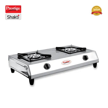 Prestige Shakti 2 Burner Gas Stove – Stainless Steel Body with Tri-Pin Brass Burners