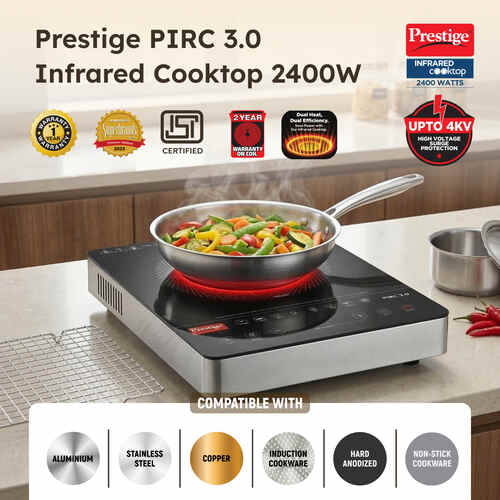 Prestige PIRC 3.0 Plus 2400W Infrared Cooktop – Indian Menu Options, Timer & Adjustable Temperature Control