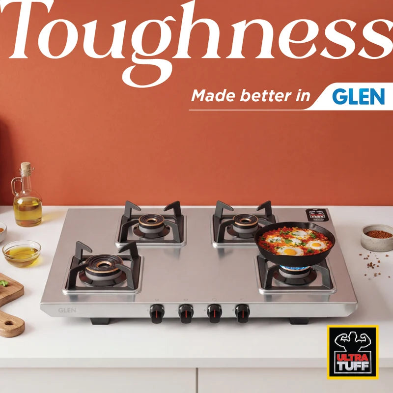 Glen CT1054UTDTSS 4 Burner Ultra Tuff Stainless Steel Gas Stove with Multi-Ring Forged Brass Burner & Drip Trays