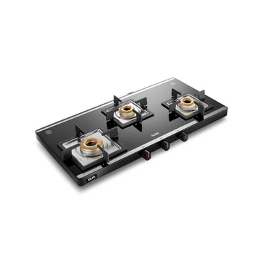 Glen CT1035USMI 3 Burner Ultra Slim Mirror Glass Gas Stove – 8mm Toughened Glass, Forged Brass Burners, High Flame Burner & Manual/Auto Ignition