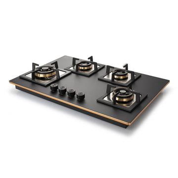 Glen BH1074SQHTT2TRMG 4 Burner Glass Gas Hob Top with Mini Triple Ring & Triple Ring Total Brass Burners, Auto Ignition – 77 cm