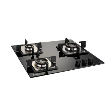 Glen BH1063SQDB 3 Burner Built-in Glass Hob – Double Ring Forged Brass Burners, 8mm Toughened Glass, Auto Ignition & European Gas Valves