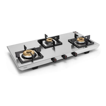 Glen CT1053UTSS77 3 Burner Ultra Tuff Stainless Steel Gas Stove with Forged Brass Burners, 5 mm Square Pan Supports & Manual/Auto Ignition – 77 cm