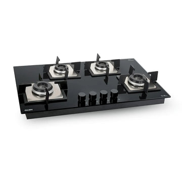Glen BH1074SQIN77 4 Burner Built-in Glass Gas Hob with Italian Double Ring Burners, Auto Ignition – 77 cm