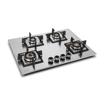 Glen BH1074SQHTSSDBMT70 4 Burner Stainless Steel Built-in Hob Top with Mini Triple Ring & Double Ring Forged Brass Burners, Auto Ignition – 70 cm