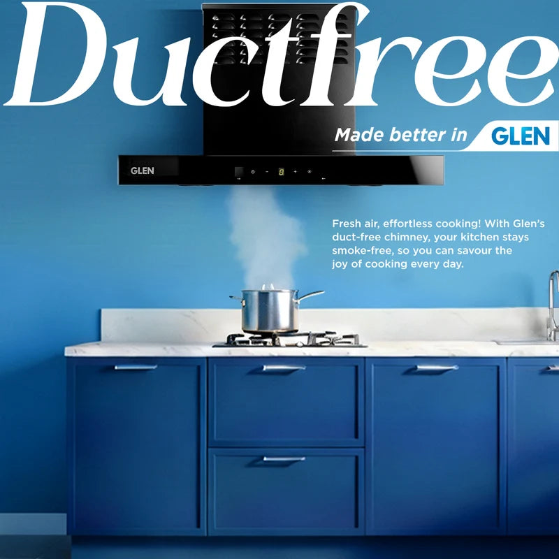 Glen CH 6052 DF MS BF BL 60 60cm Ductfree Kitchen Chimney – 1100 m³/h, Baffle Filters, Carbon Filter & Motion Sensor