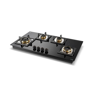 Glen BH1094XLCIHTTDBTR 4 Burner Glass Gas Hob Top with Triple Ring & Total Brass Double Ring Burners, Auto Ignition – 90 cm