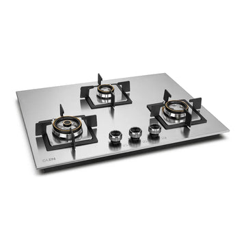 Glen BH1073SQHTSSDBMT70 3 Burner Stainless Steel Hob Top with Mini Triple Ring & Double Ring Forged Brass Burners, Auto Ignition – 70 cm