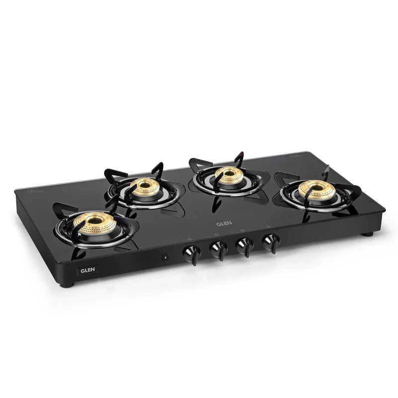 Glen CT1044GTXL 4 Burner Extra Wide Glass Gas Stove – 6mm Toughened Glass, High Flame Brass Burner, Stainless Steel Drip Tray & Manual/Auto Ignition
