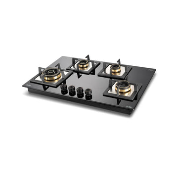 Glen BH1074CIHTTDBTR 4 Burner Glass Gas Hob Top with Triple Ring & Total Brass Double Ring Burners, Auto Ignition – 77 cm