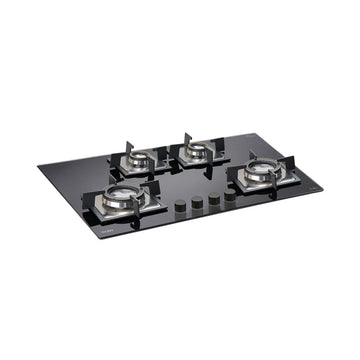 Glen BH1074SQDB 4 Burner Built-in Glass Hob with Forged Brass Double Ring Burners, Auto Ignition & MS Pan Support – 70 cm
