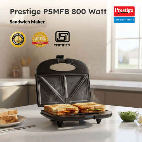 Prestige PSMFB Sandwich Maker – 800W Electric Sandwich Toaster with Fixed Non-Stick Plates & Power Indicator