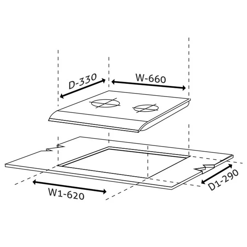 Glen 2 Burner Glass Hob Top with Double Ring Forged Brass Burners | Auto Ignition (1022 SQ HT DB)