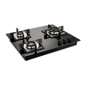 Glen 3 Burner Glass Hob Top with Auto Ignition, Triple Ring Forged Brass Burners | Model 1063 SQ HT DB TR