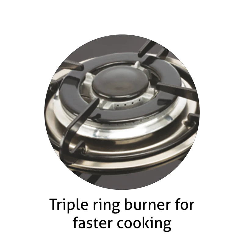 Glen BH1073SQINTR 3 Burner Built-in Glass Hob with Triple Ring & Italian Double Ring Burners, Auto Ignition – 73 cm