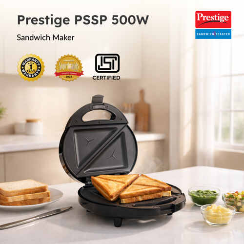 Prestige PSSP Single Sandwich Maker – 500W Fixed Plate Sandwich Toaster