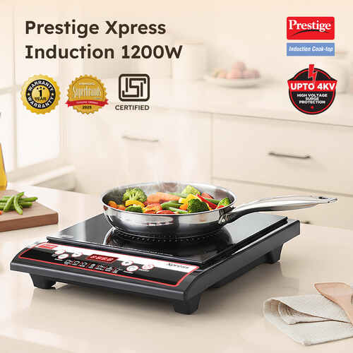 Prestige Xpress 1200W Induction Cooktop – Indian Menu Options, Automatic Voltage Regulator & Power Saver