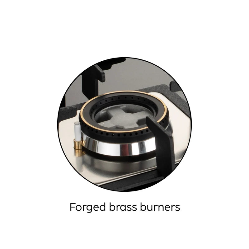 Glen BH1063SQDB 3 Burner Built-in Glass Hob – Double Ring Forged Brass Burners, 8mm Toughened Glass, Auto Ignition & European Gas Valves
