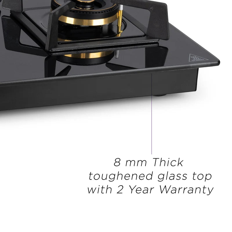 Glen BH1073DFTHT2TR77 3 Burner DFVS Glass Hob with Triple Ring & Mini Triple Ring Total Brass Burners, Auto Ignition – 77 cm