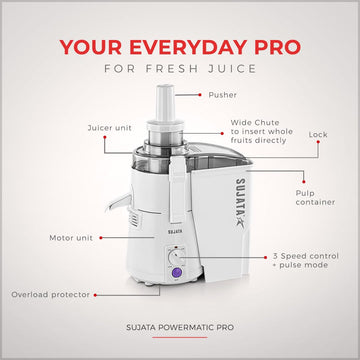 Sujata Powermatic Pro 900W Centrifugal Juicer – 22,000 RPM, Wide Feeding Chute & 90-Minute Continuous Operation