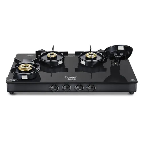 Prestige Svachh Neo GTSN 04 L 4-Burner Gas Stove – Toughened Glass Top with Liftable Brass Burners