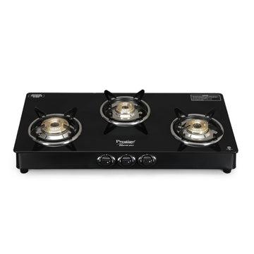 Prestige Marvel Plus GTM-03 3-Burner Gas Stove – Toughened Black Glass Top with High-Speed Jumbo Burner