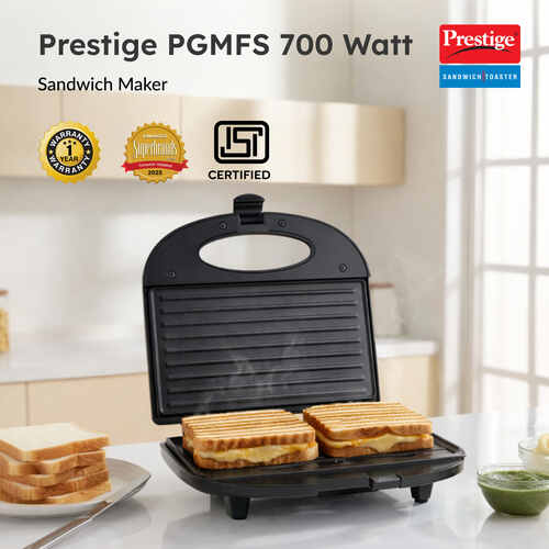 Prestige PGMFS Sandwich Toaster – 700W Electric Sandwich Maker with Non-Stick Fixed Grilled Plates