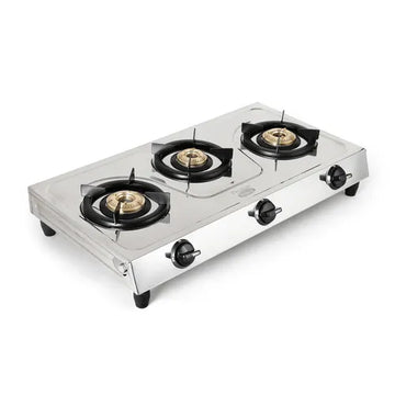 Prestige Prime 3 Burner Gas Stove – Heavy Gauge Stainless Steel Body with Tri-Pin Brass Burners