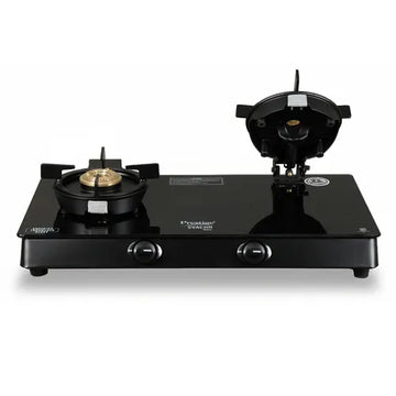 Prestige Svachh Neo GTSN 02 2-Burner Gas Stove – Toughened Glass Top with Liftable Brass Burners
