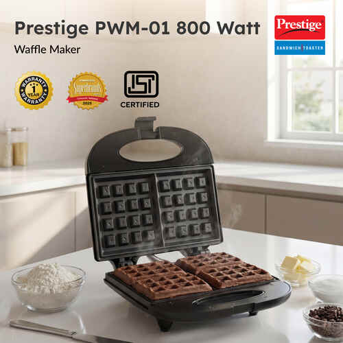Prestige PWM 01 Waffle Maker – 800W Electric Waffle Toaster with Non-Stick Die-Cast Plates & Power Indicator