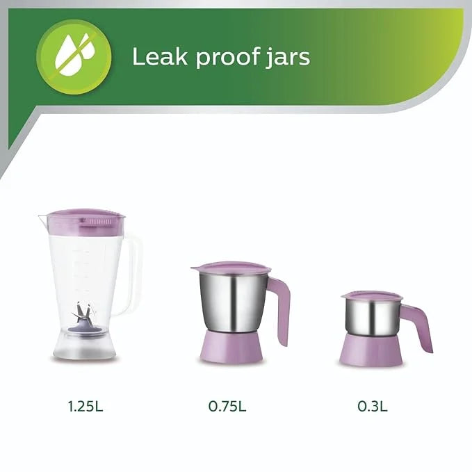 Philips Juicer Mixer Grinders 600Watt | 3 Jars | Pink (HL7581/00)