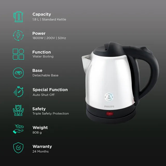 Buy Philips Electric Kettle 1800 Watt | 1.8L with Detachable Base | Black (HD9383/00)