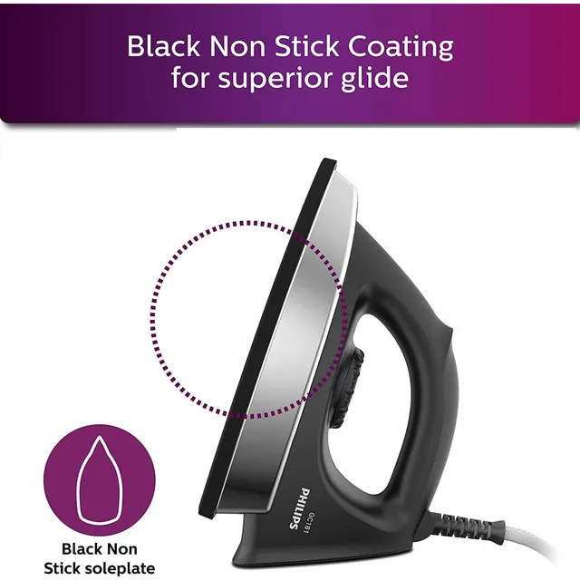 Philips Best Dry Iron in India | 1000 Watt and Thermostat Controlled | Black (GC181/80)