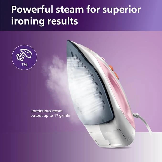 Philips Easy Speed Steam Iron with Non-Stick Soleplate | 1300 Watt | Pink (Gc1920/28)