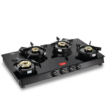 Prestige Svachh Neo GTSN 04L 4-Burner Gas Stove – Toughened Glass Top with Liftable Brass Burners
