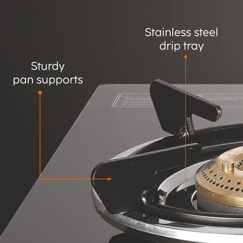 Glen 1030 GT BB BL PN 3 Burner PNG Glass Gas Stove – Brass Burners, Toughened Black Glass & Manual/Auto Ignition