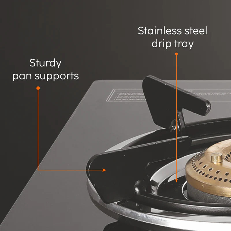 Glen CT1030GTHFBBBL 3 Burner Glass Gas Stove – 6mm Toughened Glass, High Flame Brass Burner, 700×405mm Cooktop & Manual Ignition