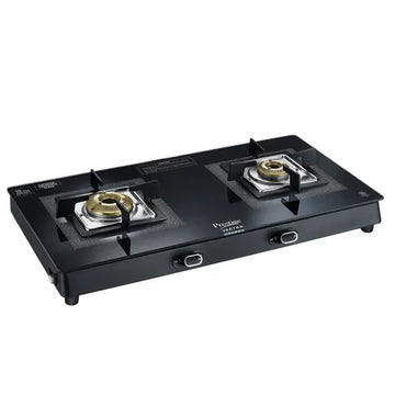 Prestige Vectra 2 Burner Gas Stove – Toughened Glass Top with Jumbo Brass Burners, 360° Revolving Nozzle