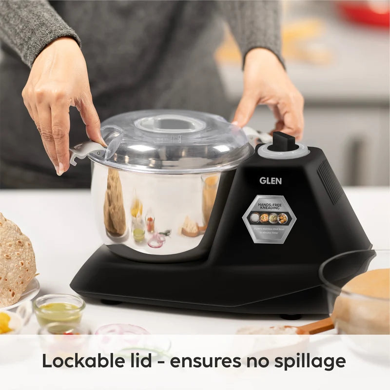 Glen Atta Kneader Dough Maker 650W with 3L Large SS Bowl, Hands-Free Kneading (SA-3032DMBL)
