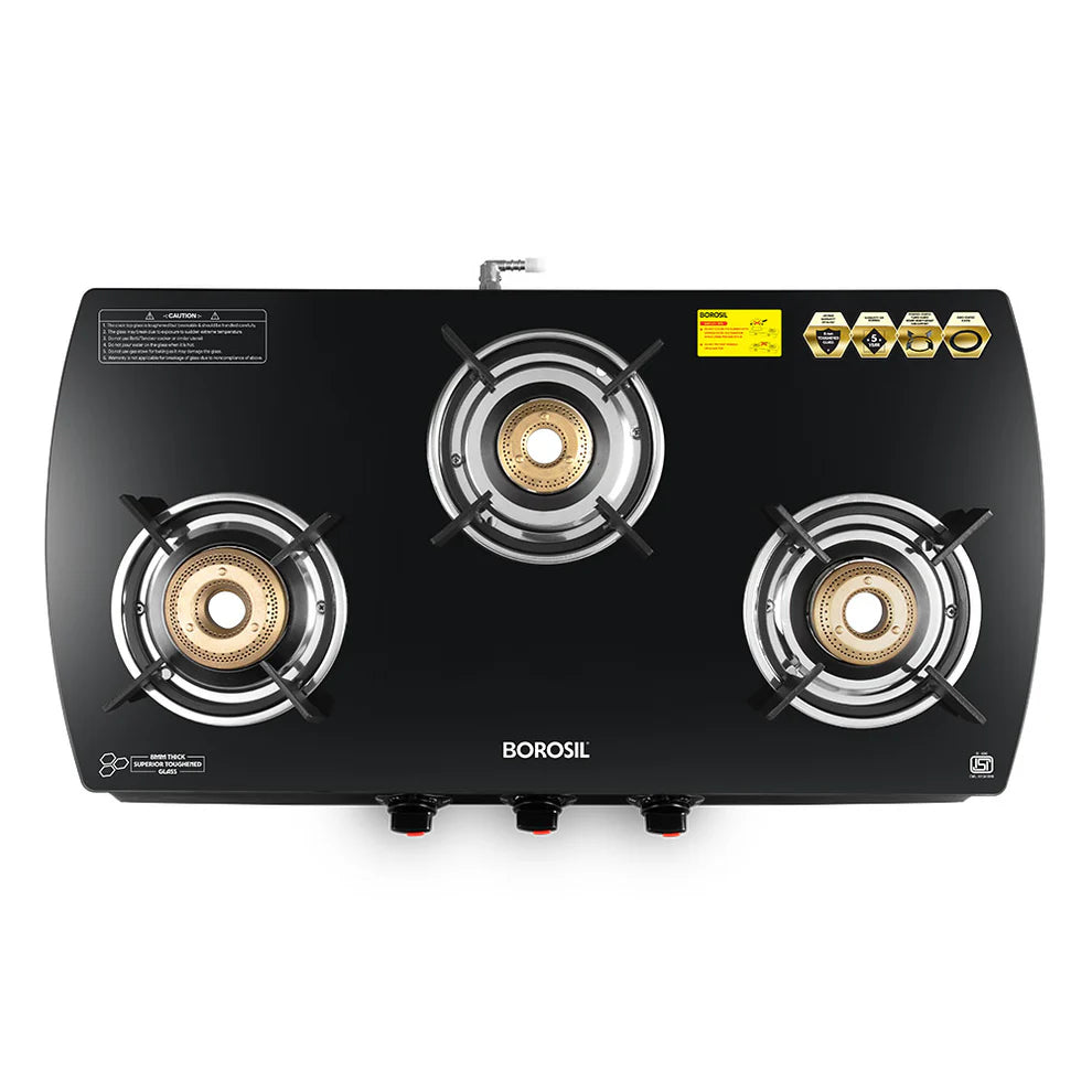 Borosil Prima 3 Burner Glass Top Gas Stove