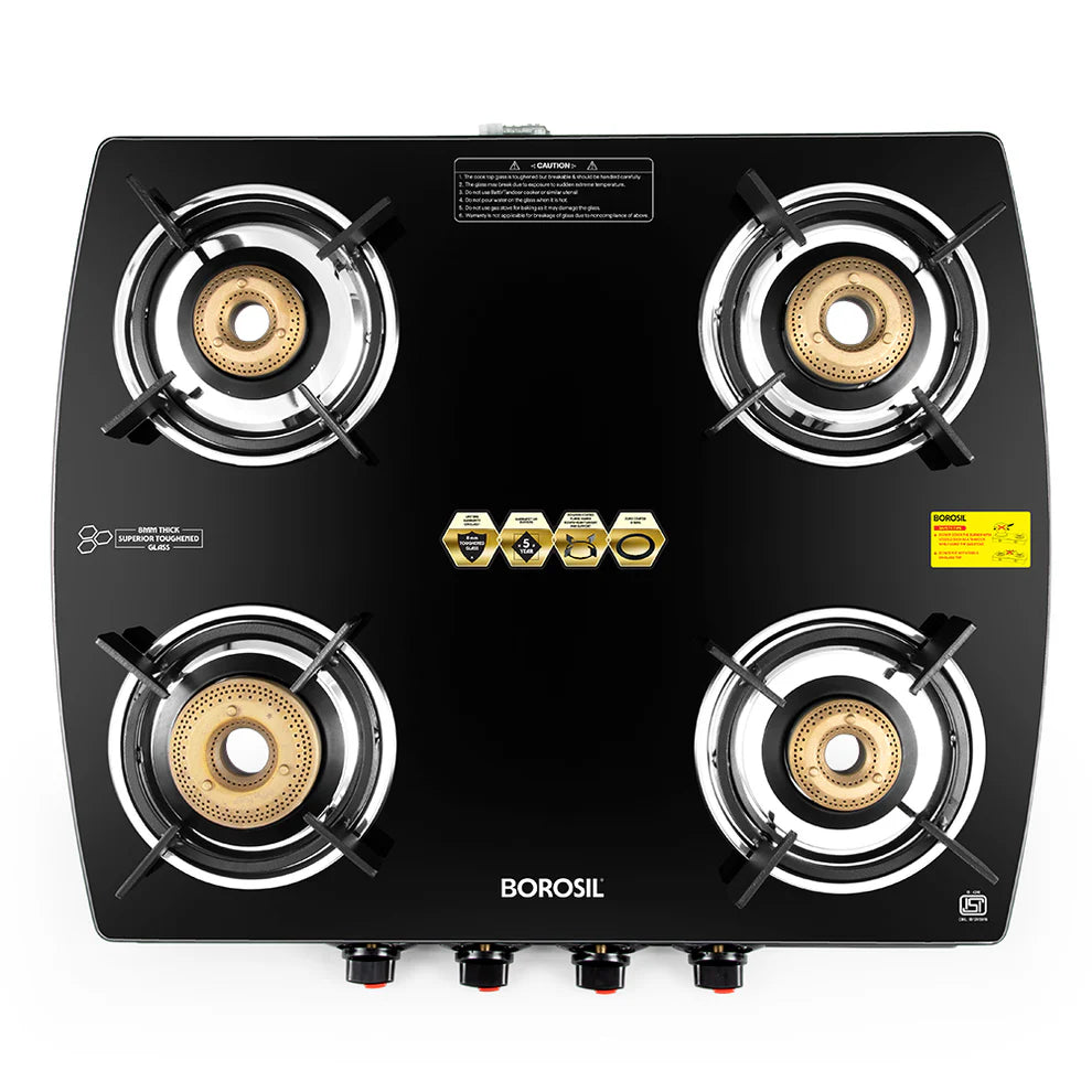 Borosil Prima 4 Burner Glass Top Gas Stove