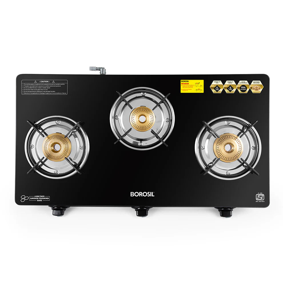 Borosil Energia 3 Burner Glass Top Gas Stove