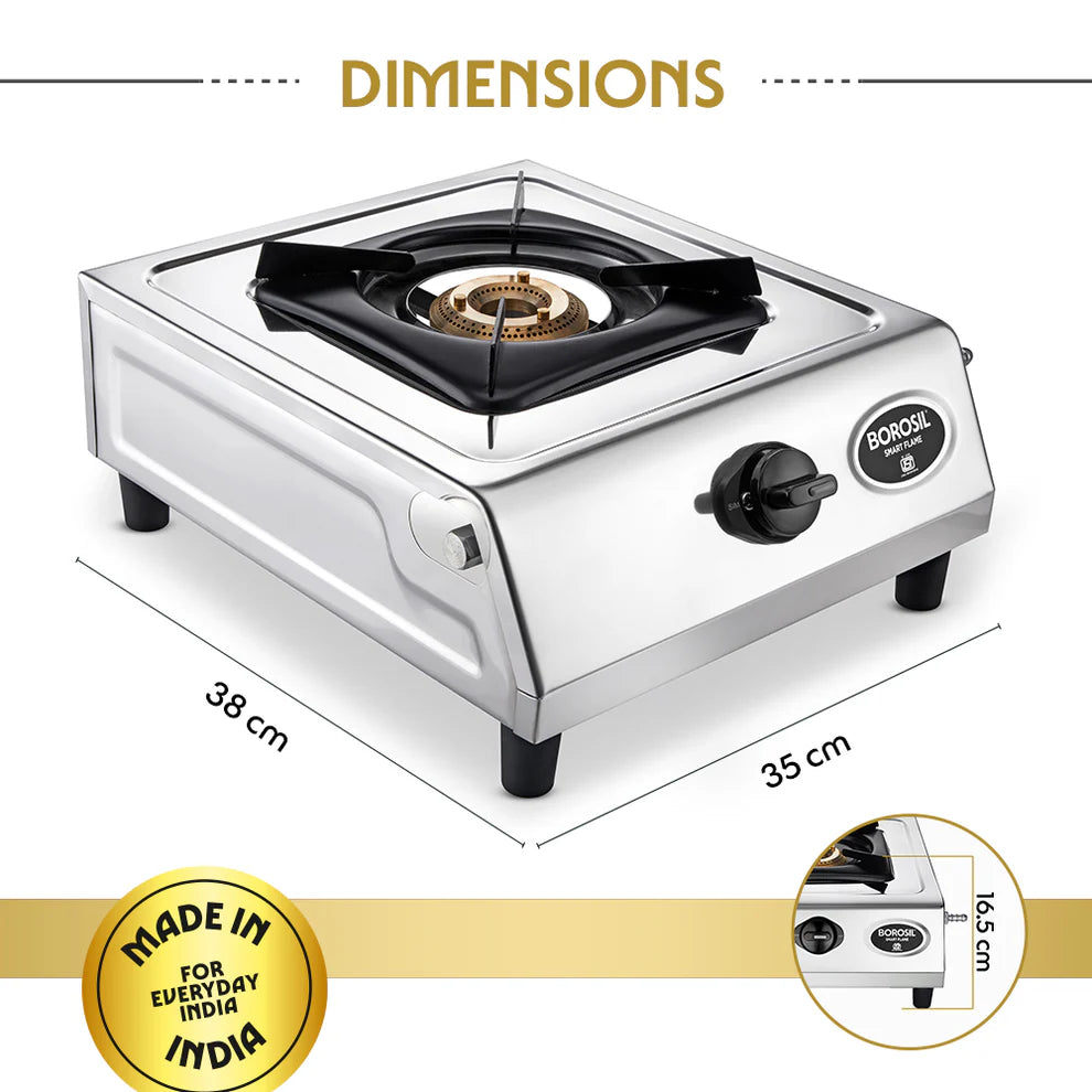 Borosil Smart Flame Single Burner Stainless Steel Gas Stove